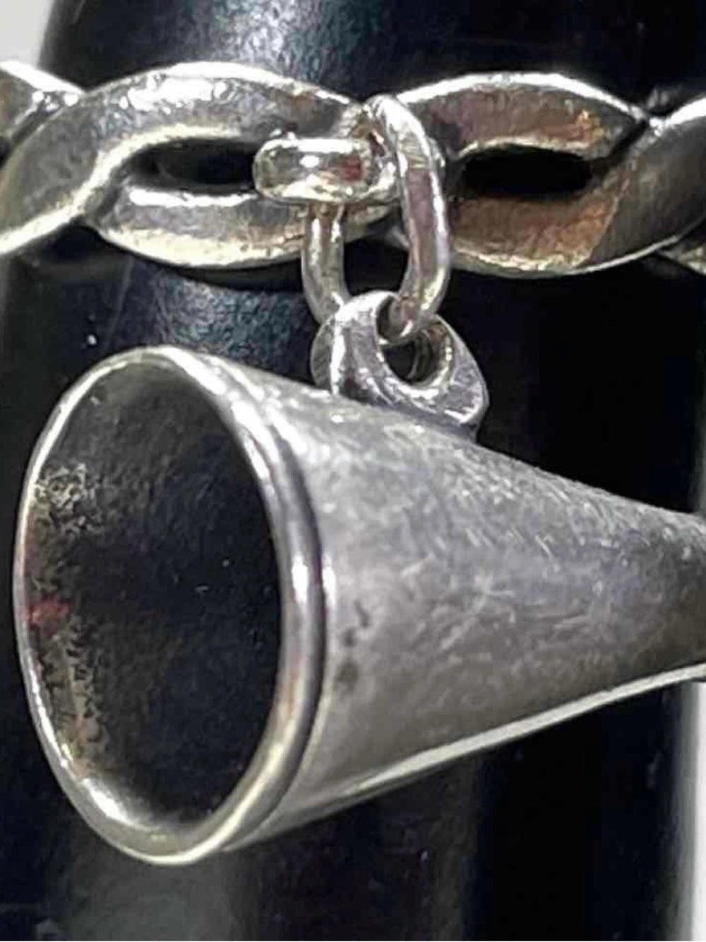 James Avery Silver Megaphone Charm Chain Ring